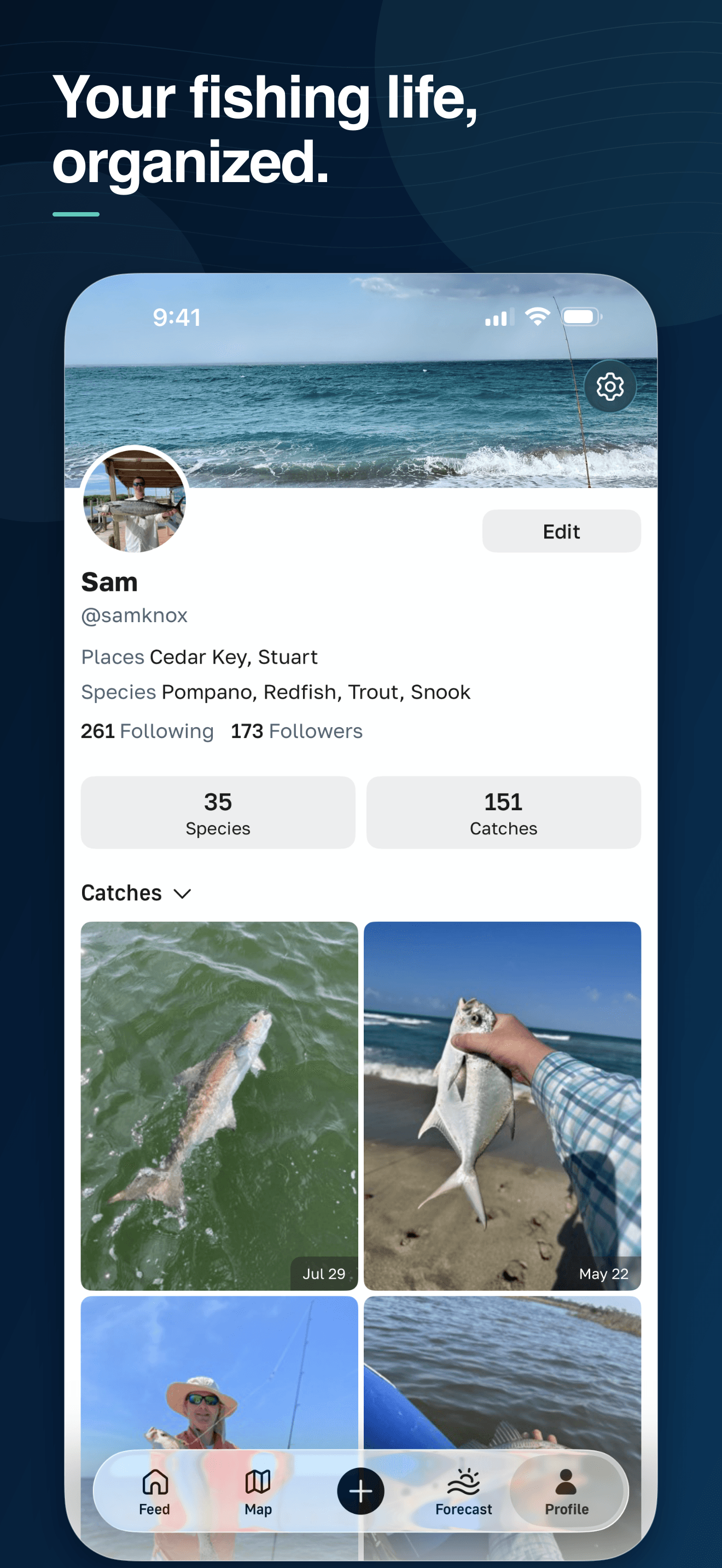 FishHawk profile organizing catches and species